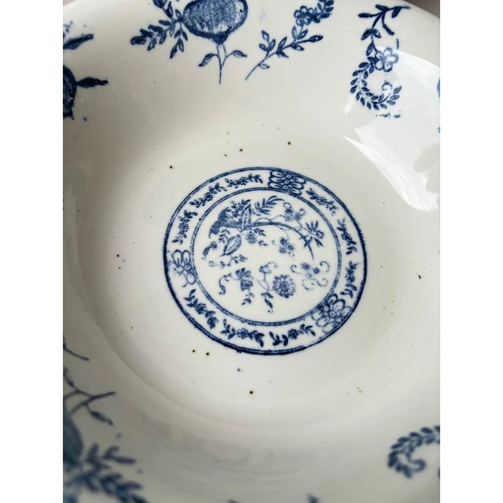 Vintage 4 Pc Blue Onion USA SCIO Soup Cereal Bowls Ceramic 6.5 in White